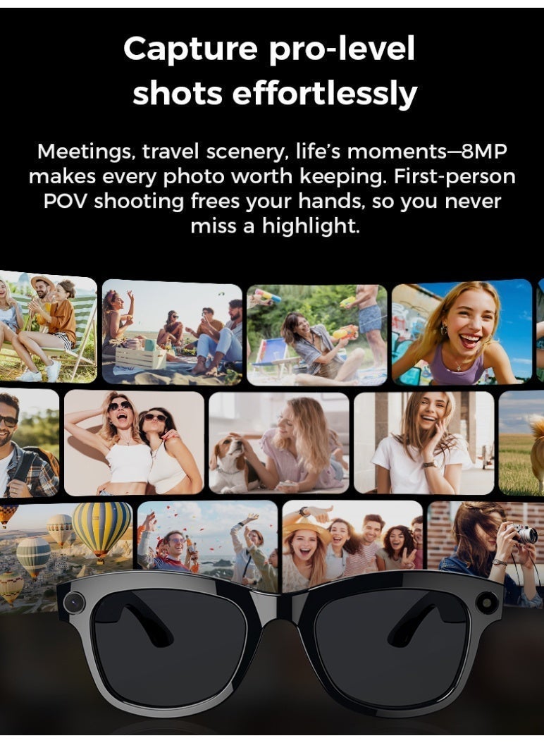 Domars Smart AI Glasses for Men, Women Camera and Bluetooth,8MP 2K HD Camera Glasses,AI Voice Control,AI Photo Recognition and Translation,Driving,Meeting,Outdoor (Anti-Blue Light Glasses) - Image 2